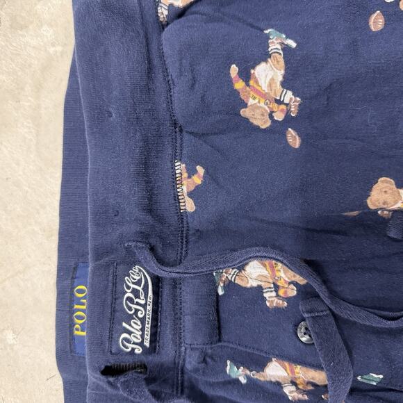 Polo Ralph Lauren Sleepwear Mens M Blue Football Bear Print Pajama Lounge Pants - Picture 5 of 7